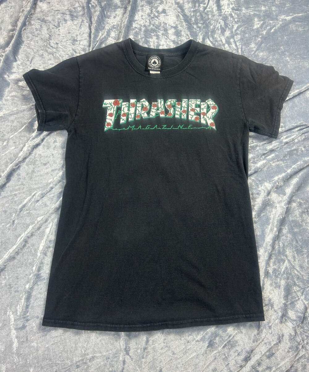 Thrasher Magazine Shirt Men's Black Thrashed Roses & Thorns Size S